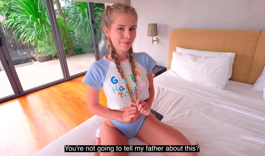 Young girl with long braids likes to give in a tight anal