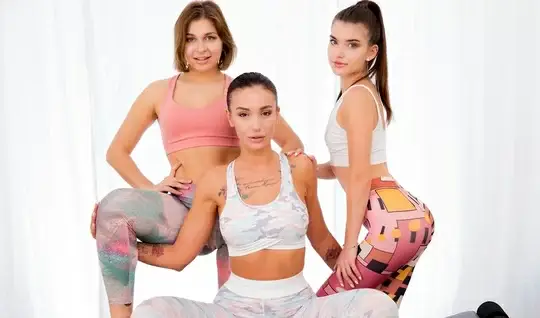 Three lesbians in leggings decided to relax and have sex right on the floor