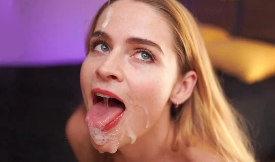 Russian chick got dirty with cum while sucking on a guy