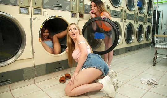 Young girl met hot lesbians in the laundry room